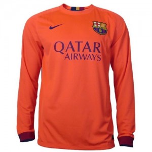 Футбольная футболка для детей Барселона Гостевая 2014 2015 длинный рукав XL (рост 152 см)