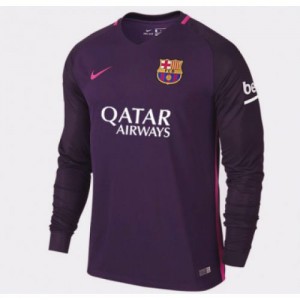 Именная футбольная футболка для детей Барселона Паулиньо Гостевая 2016 2017 длинный рукав XS (рост 110 см)